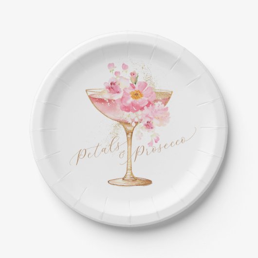Rosa Petalen und Prosecco Brautparty Pappteller (Vorderseite)