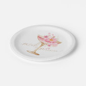 Rosa Petalen und Prosecco Brautparty Pappteller (Schrägansicht)