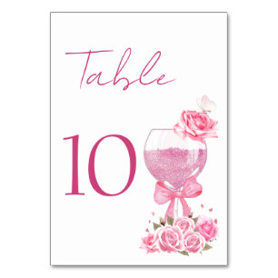 Rosa Petals & Prosecco Brautparty Tischkarte Tischnummer