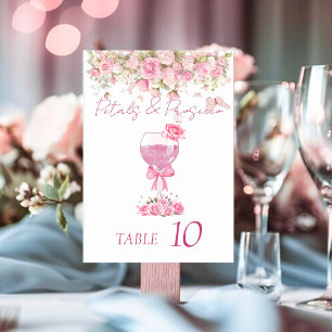 Rosa Petals & Prosecco Brautparty Tischkarte Tischnummer
