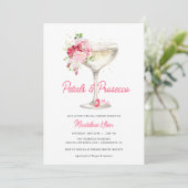 Rosa Petals und Prosecco Bridal Dusche Einladung (Stehend Vorderseite)