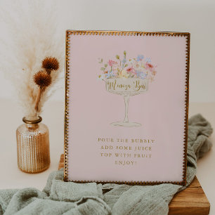 Rosa Petals und Prosecco Mimosa Bar Table Sign Poster