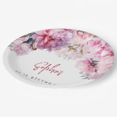 Rosa Pfannkuchen Geburtstagsparty Aquarell Pappteller (Schrägansicht)