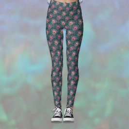 Rosa Pfauenfedern hübsches Muster auf tiefem Grün Leggings