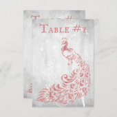 Rosa Pfauenleaf Tafelkarte Einladung (Vorne/Hinten)