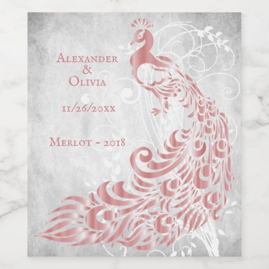 Rosa Pfauenleaf Weinkeller Hochzeitstag Weinetikett (Einzelnes Label)