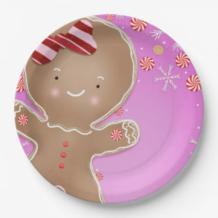 Rosa Pfefferminz-Gingerbread-Keks-Feiertagsfeier Pappteller