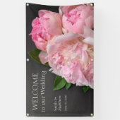 Rosa Pfingsteine auf dunkelgraue Hochzeit Banner (Vertikal)