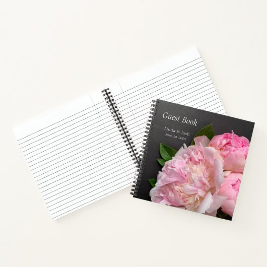 Rosa Pfingsteine auf dunkelgraue Hochzeit Notizblock (Innenseite)