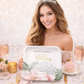 Rosa Pfingstrose-Blüten zum 21. Geburtstag Pappteller