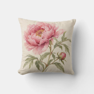 Rosa Pfingstrose Elfenbein Botanischer Wasserfarbe Kissen