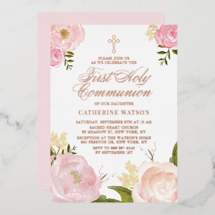 Rosa Pfingstrose First Holy Communion Rose Gold Folieneinladung
