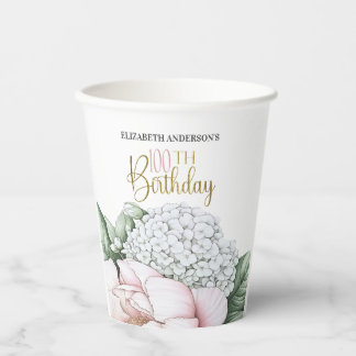 Rosa Pfingstrose Floral 100. Geburtstag Pappbecher