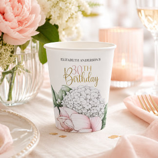 Rosa Pfingstrose Floral 30. Geburtstag Pappbecher