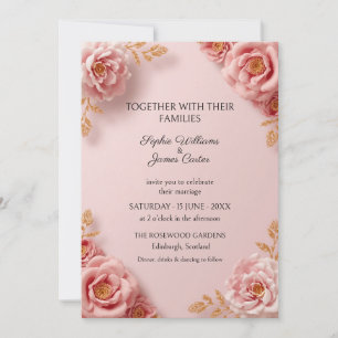Rosa Pfingstrose Goldblatt Hochzeitseinladung Einladung