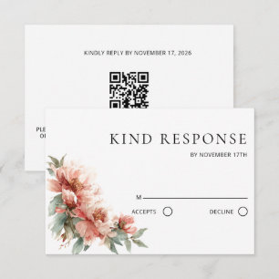 Rosa Pfingstrose Korallenroter QR-Code Hochzeit  RSVP Karte