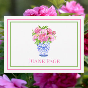 Rosa Pfingstrosen Blaue Chinoiserie Vase Maßgeschn Mitteilungskarte