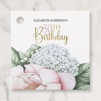 Rosa Pfingstrosen-Blumen 50. Geburtstag  Geschenkanhänger