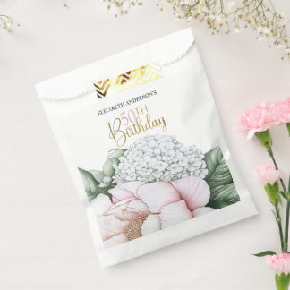 Rosa Pfingstrosen-Blumen 50. Geburtstag  Geschenktütchen