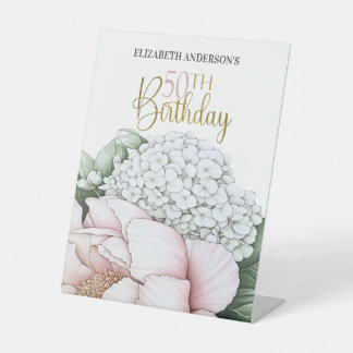 Rosa Pfingstrosen-Blumen-50. Geburtstag  Sockelschild