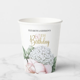 Rosa Pfingstrosen-Blumen 60. Geburtstag Pappbecher