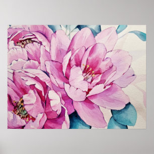 Rosa Pfingstrosen-Blumen-Aquarell-Kunstposter-Papi Poster