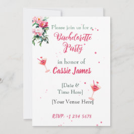 Rosa Pfingstrosen-Blumen-Cocktail-Junggesellinnena Einladung