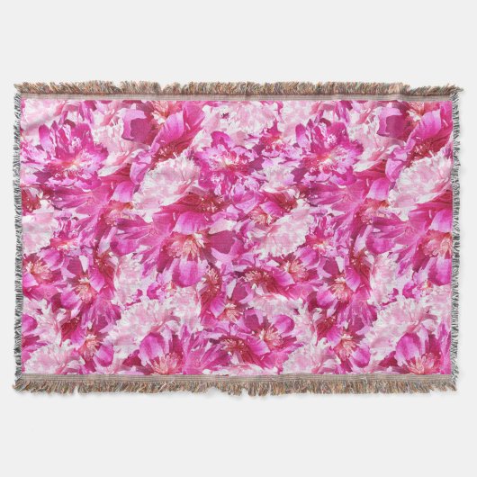 Rosa Pfingstrosen-Blumen-Fransen-Decke Decke (Vorderseite)
