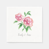 Rosa Pfingstrosen-Blumen Hochzeit Monogramm Serviette (Vorderseite)