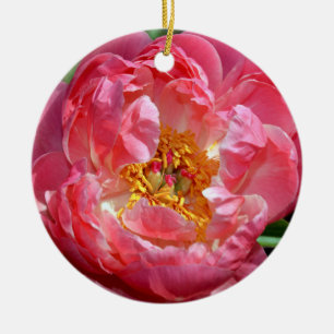 Rosa Pfingstrosen-Blumen-Weihnachtsverzierung Keramikornament