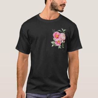 Rosa Pfingstrosen-Blumengrafik-T-Shirt Schwarz T-Shirt