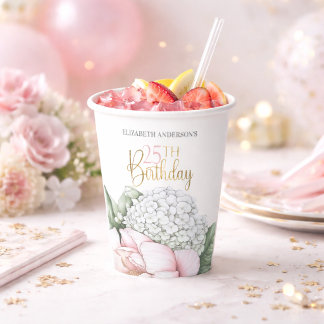 Rosa Pfingstrosen-Blüten zum 25. Geburtstag Pappbecher