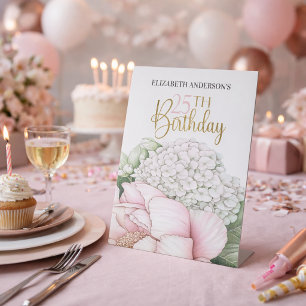 Rosa Pfingstrosen-Blüten zum 25. Geburtstag Sockelschild