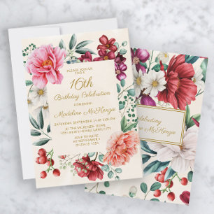Rosa Pfingstrosen Burgunder Florale Blätter 16. Ge Einladung