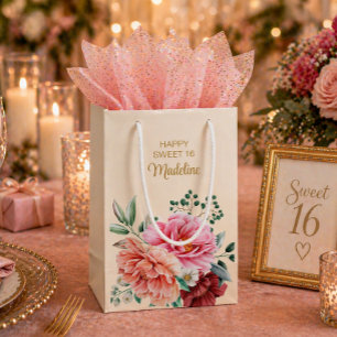 Rosa Pfingstrosen Burgunder Florale Blätter Sweet Kleine Geschenktüte