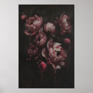 Rosa Pfingstrosen Dunkle Blumen Kunst Druck, Moody Poster
