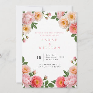 Rosa Pfingstrosen-Echte-Blumen-Hochzeitseinladung Einladung