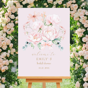 Rosa Pfingstrosen Garten Brautparty Willkommen Poster