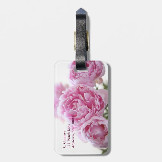 Rosa Pfingstrosen Gepäckanhänger (Rückseite vertikal)