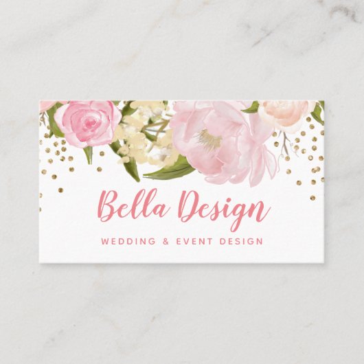Rosa Pfingstrosen-Goldconfetti-Visitenkarte Visitenkarte (Vorderseite)