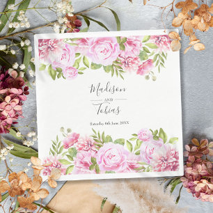 Rosa Pfingstrosen Grünzeug Florale Hochzeit Serviette