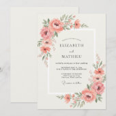 Rosa Pfingstrosen-Hochzeit Einladung (Vorne/Hinten)