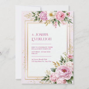 Rosa Pfingstrosen-Hochzeit mit vergoldetem botanis Einladung