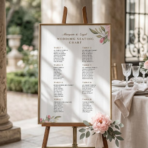Rosa Pfingstrosen-Hochzeit Sitzplan Schild