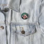 Rosa Pfingstrosen-Kunstwerk auf Smaragdgrün Button (Beispiel)