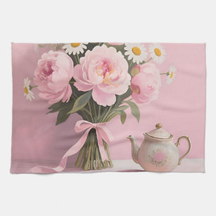 Rosa Pfingstrosen-Marguerite-Strauß Geschirrtuch