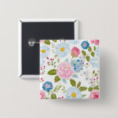 Rosa Pfingstrosen-Muster Button (Vorne & Hinten)