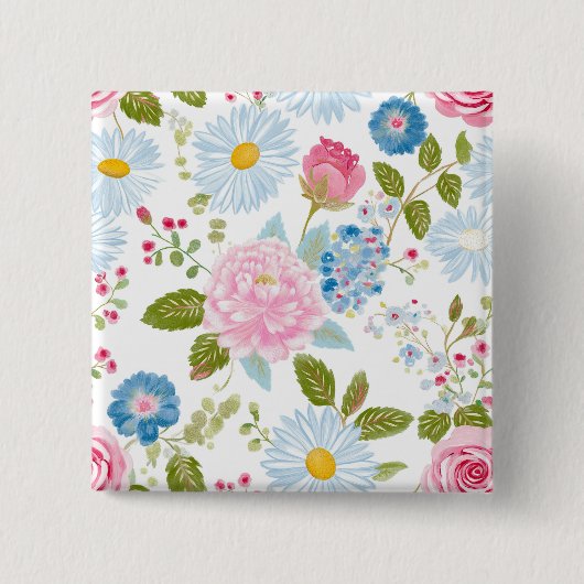 Rosa Pfingstrosen-Muster Button (Vorderseite)
