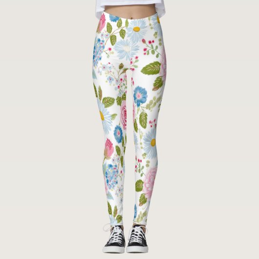 Rosa Pfingstrosen-Muster  Leggings (Vorderseite)