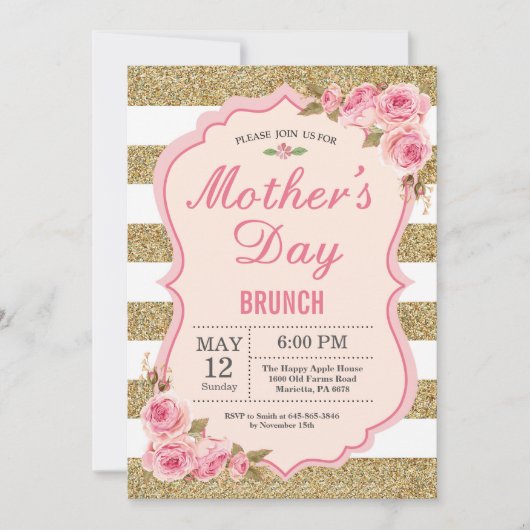 Rosa Pfingstrosen-Mutter-TagesBrunch-mit Einladung (Vorderseite)